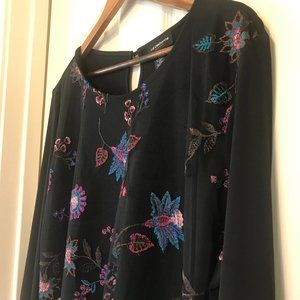 NWOT Floral Blouse with Mesh Overlay